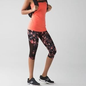 Lululemon Sun Runner Paint Storm Espresso Athletic Crop Leggings - Size 4